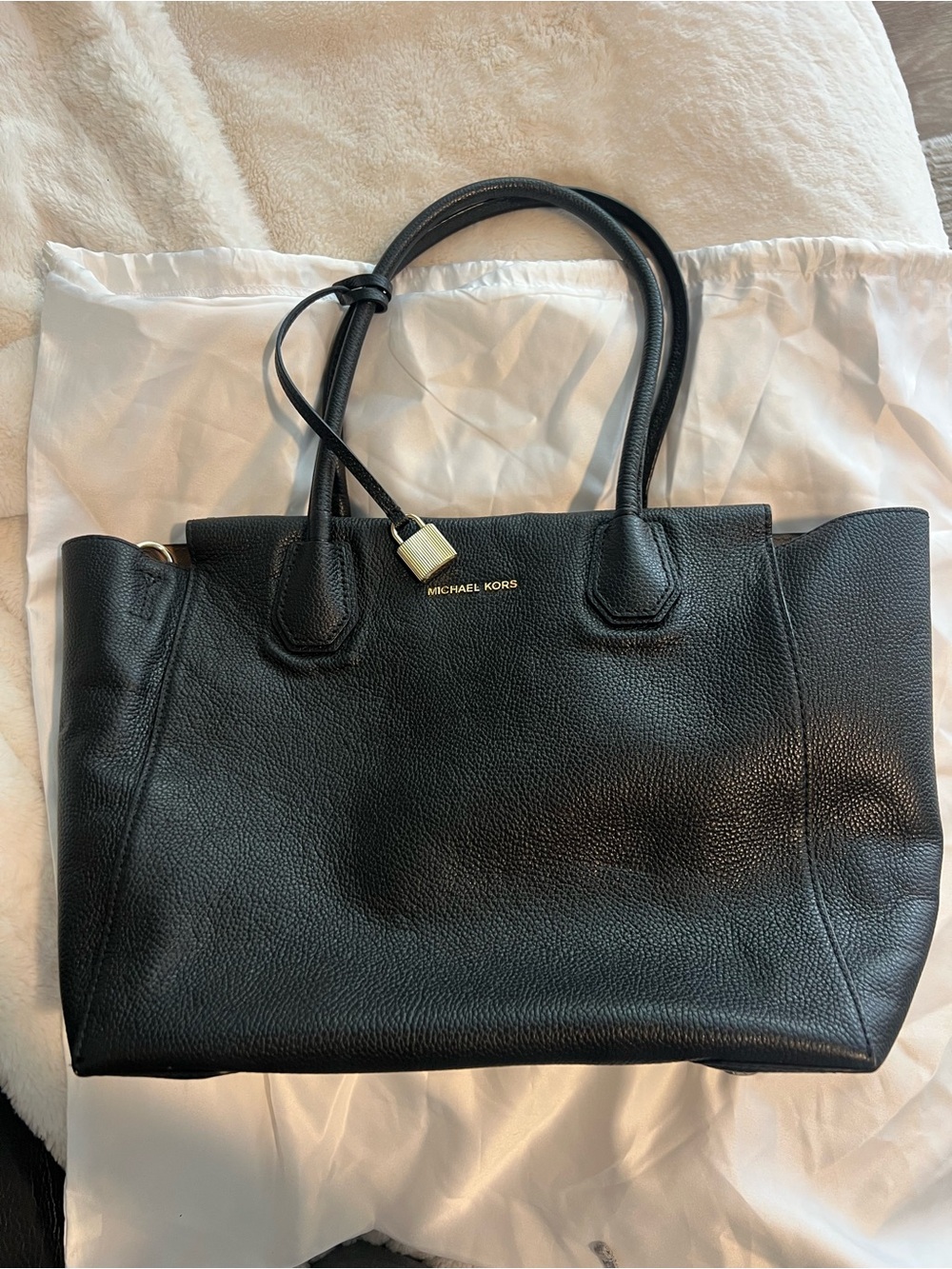 Michael Kors Black Pebbled Leather Tote with Gold Accent
